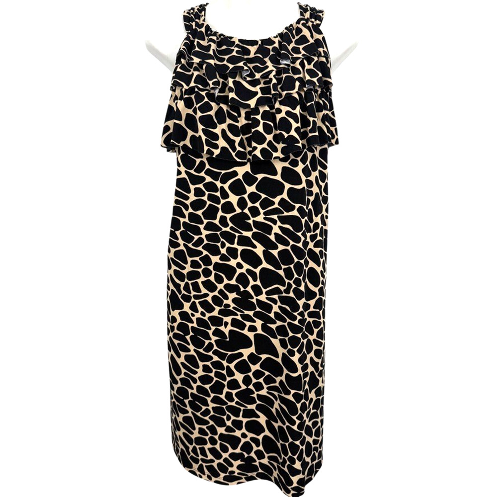 En Focus Enfocus Womens Black Print Ruffle Sleeveless Jersey Knit Dress sz 14W